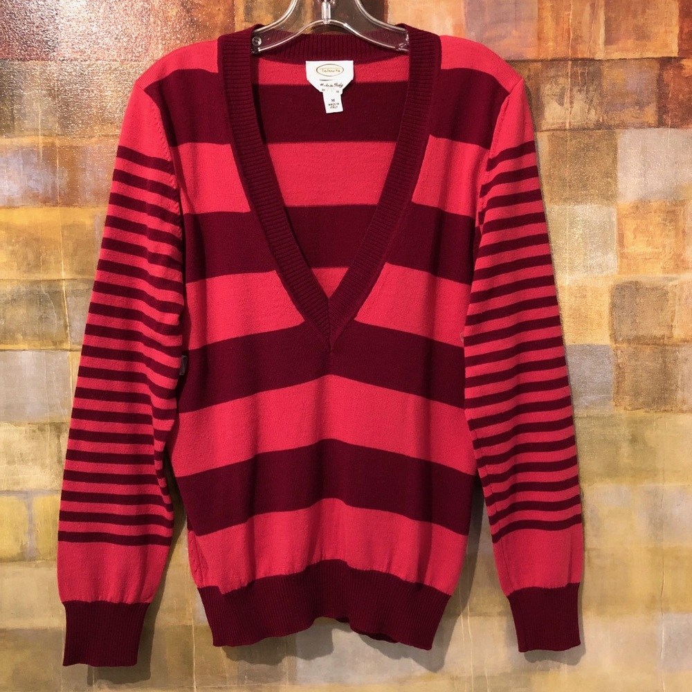 TALBOTS Italian Merino Wool Striped VNeck Sweater